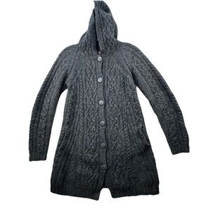 Inis Crafts 100% Merino Wool Hooded Cardigan Size S Sweater Made in Ireland Grey